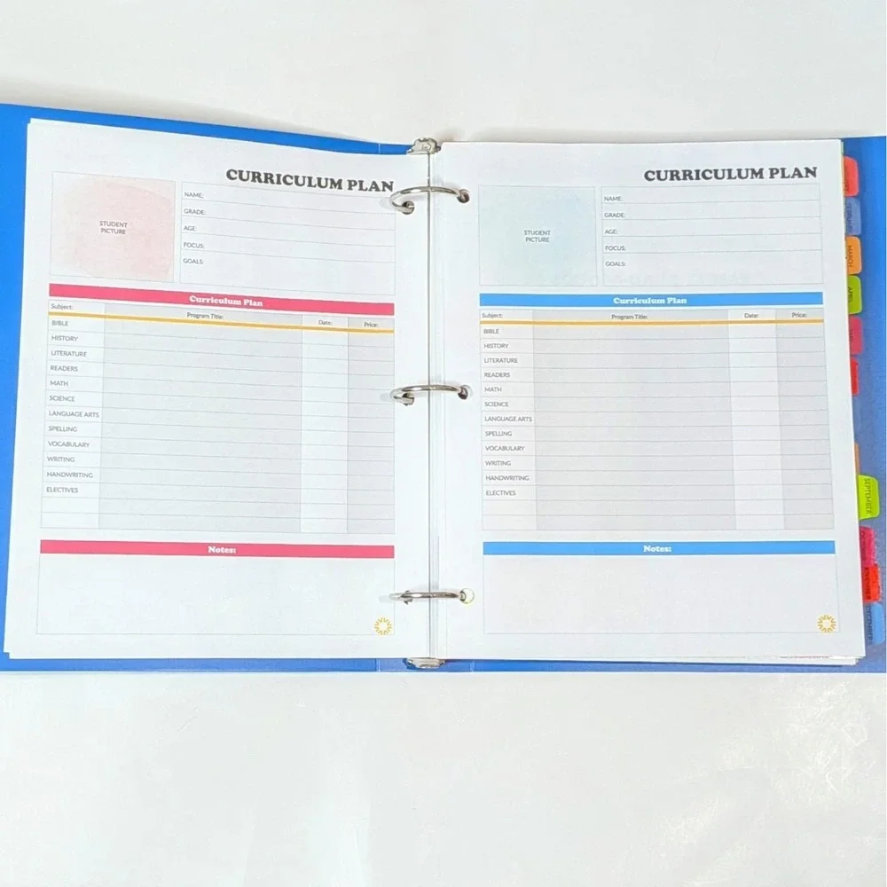 Sonlight Homeschool Planner Undated 3-Ring Binder Organizer Blue Multi-Color